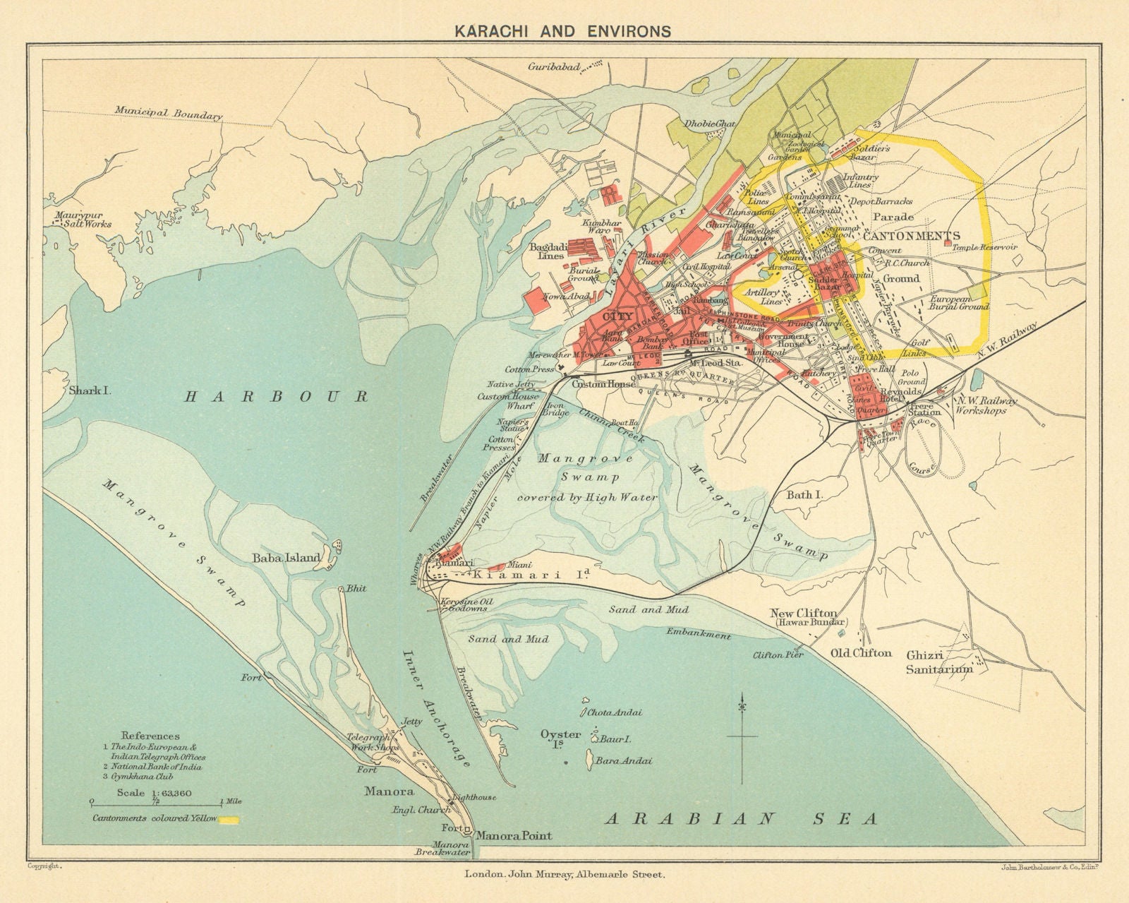 PAKISTAN. Karachi & environs city plan. Cantonment. British India 1905 old map